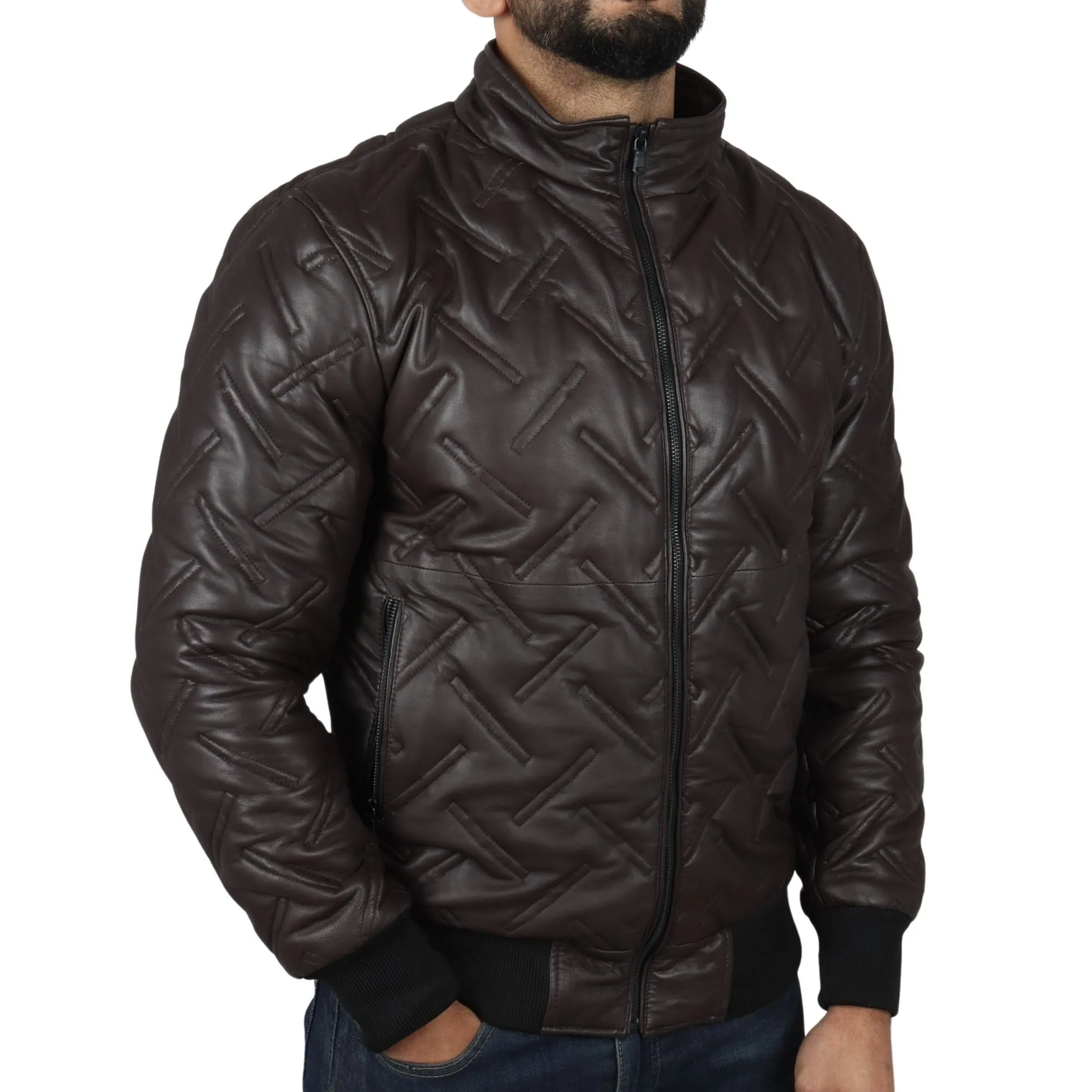 Puffer Quilted Bomber Real Leather Jacket