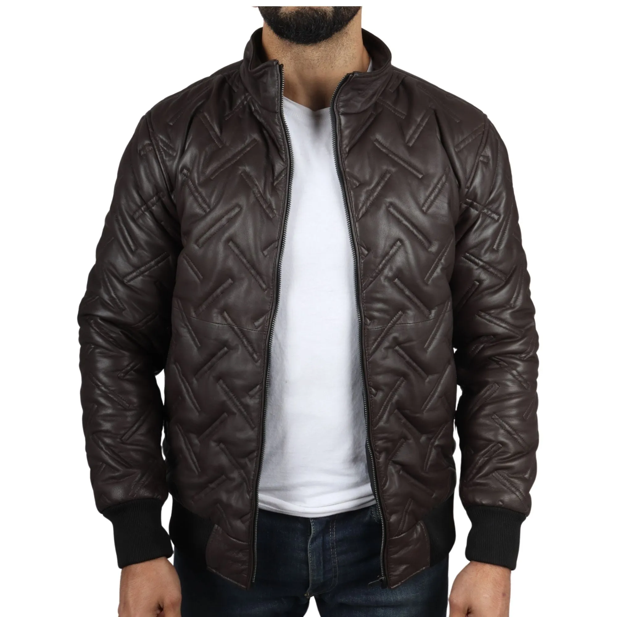 Puffer Quilted Bomber Real Leather Jacket