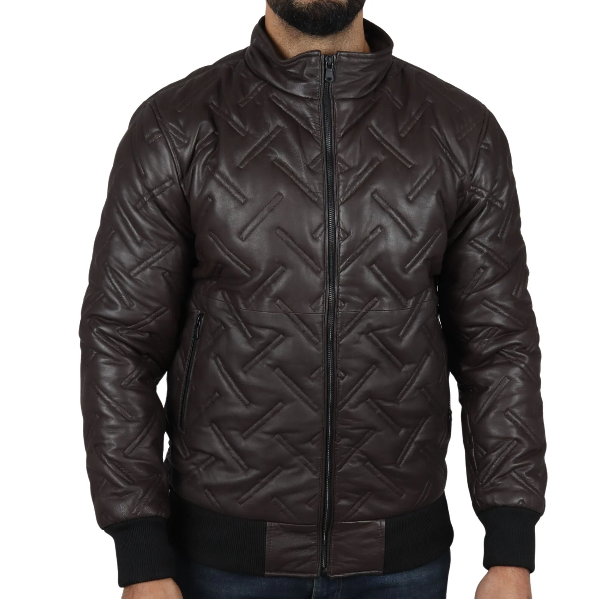 Puffer Quilted Bomber Real Leather Jacket