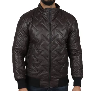 Puffer Quilted Bomber Real Leather Jacket