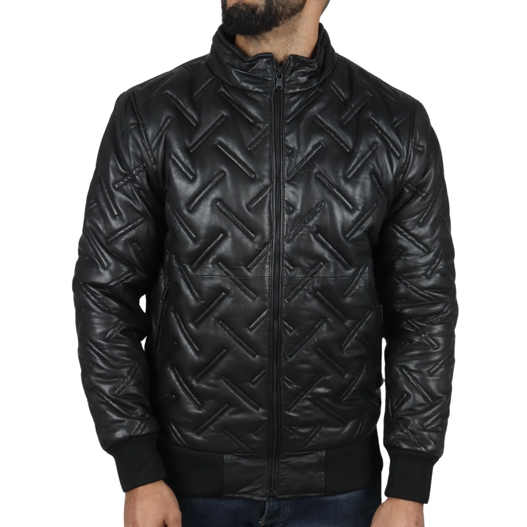 Puffer Quilted Bomber Real Leather Jacket