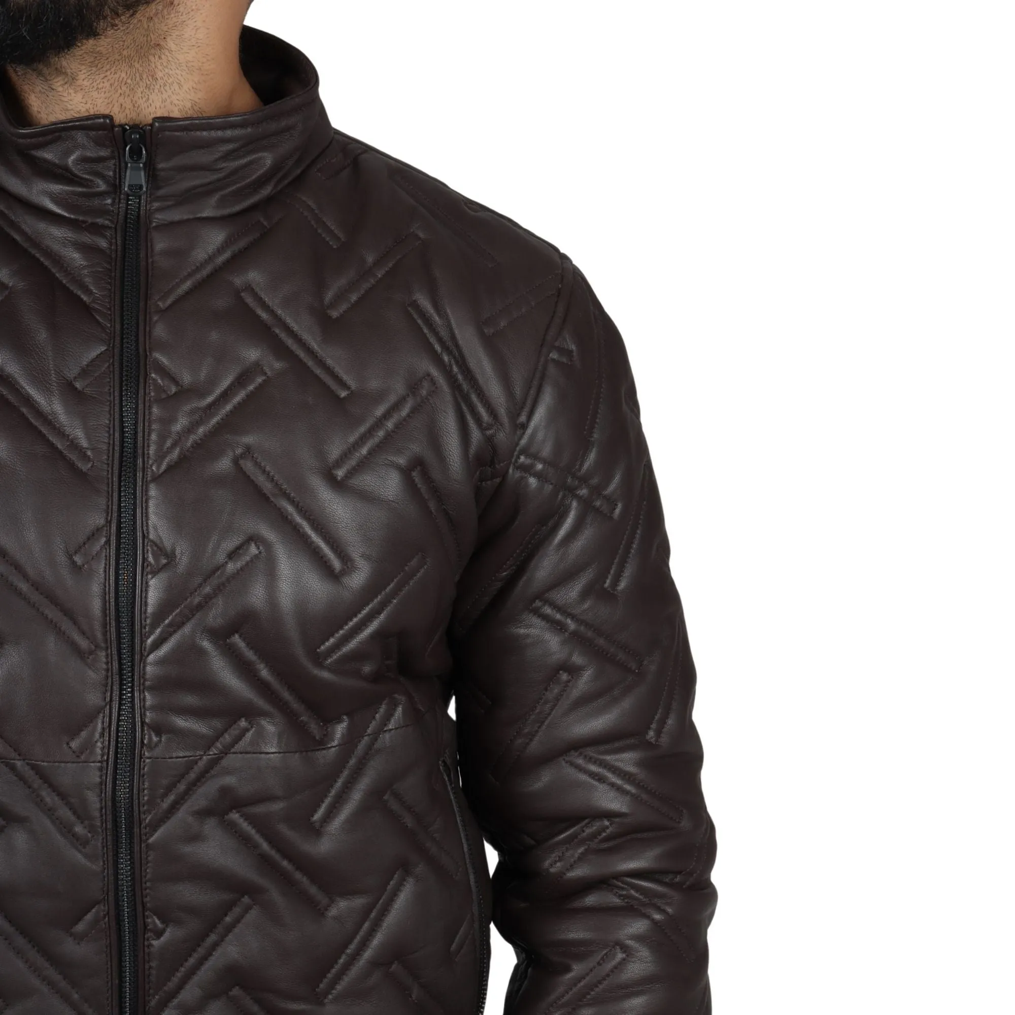 Puffer Quilted Bomber Real Leather Jacket