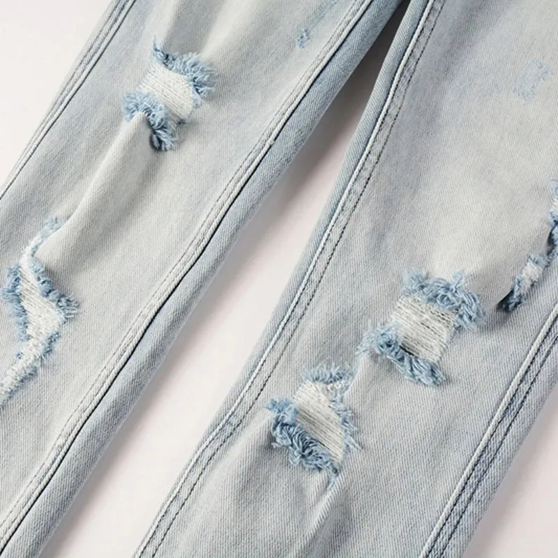 Retro Washed Light Jeans | Slim Fit Ripped Denim for Men & Women