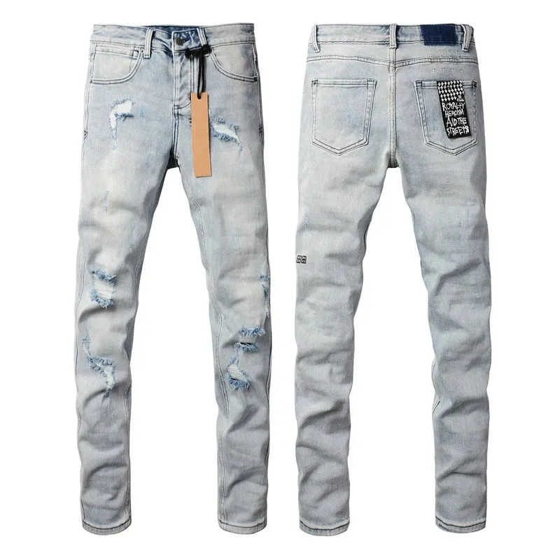 Retro Washed Light Jeans | Slim Fit Ripped Denim for Men & Women