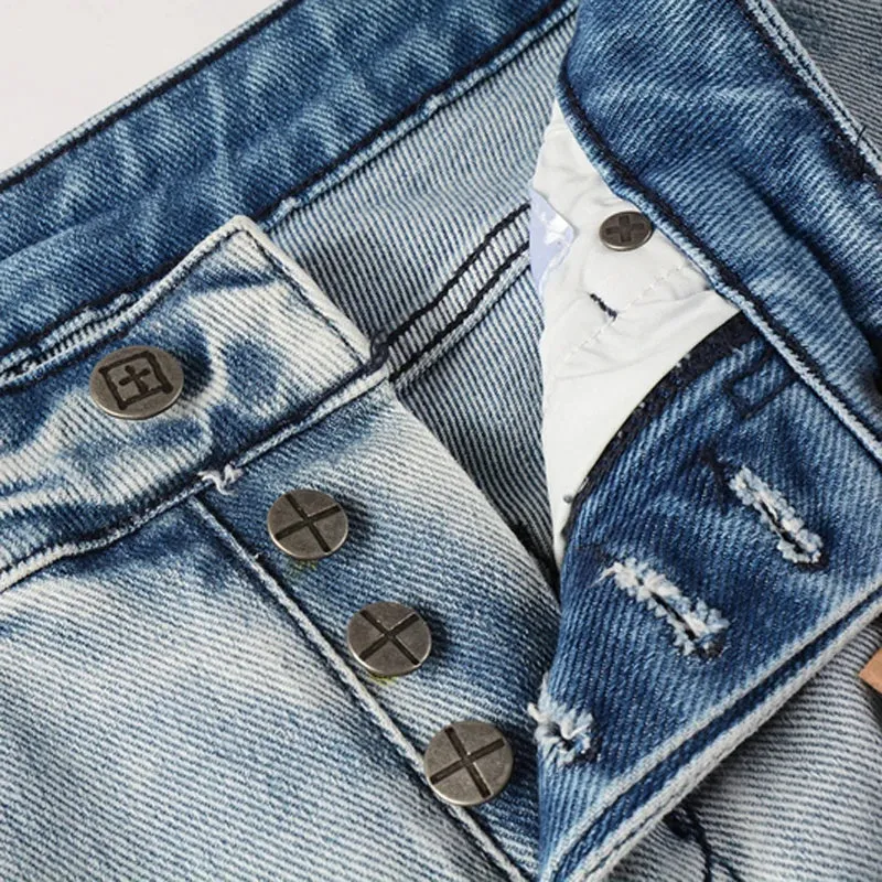 Retro Washed Light Jeans | Slim Fit Ripped Denim for Men & Women