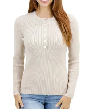 Ribbed Henley Sweater In Oatmeal