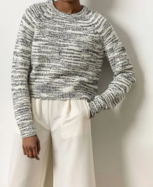 Ribbed Neck Raglan Sweater In Black Space Dye