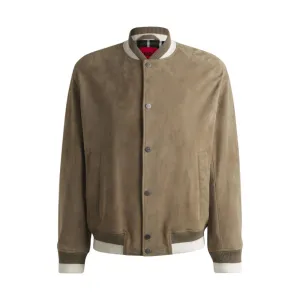 Ribbed-trim bomber jacket in suede