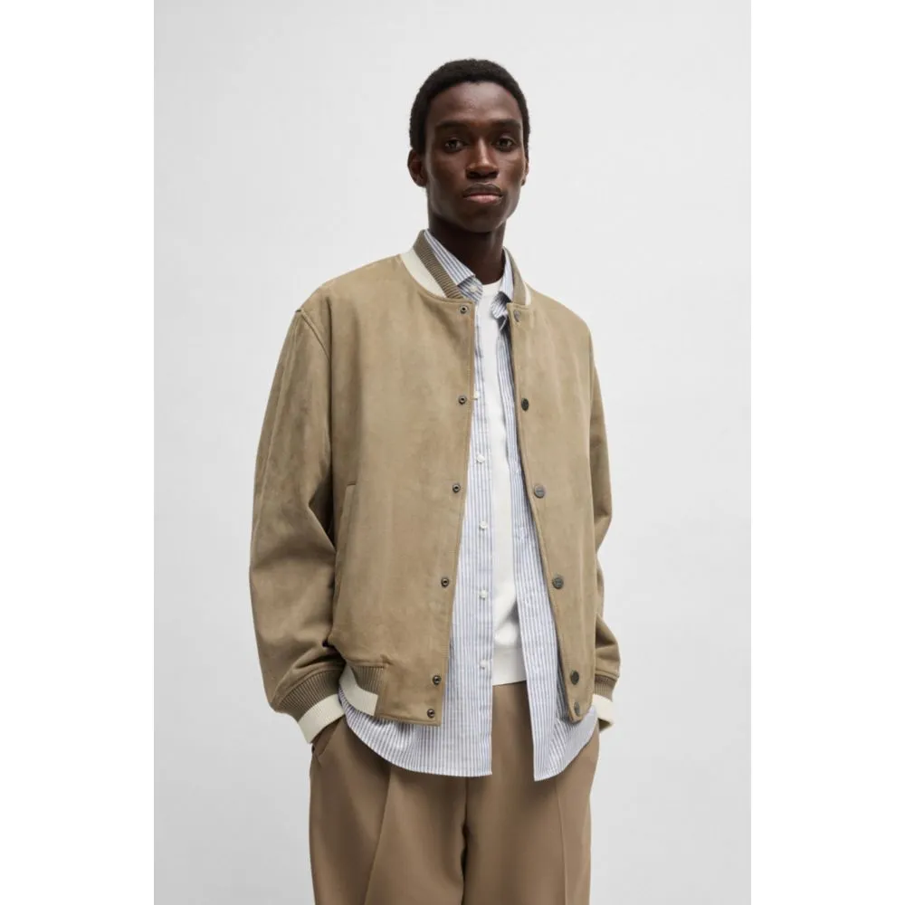 Ribbed-trim bomber jacket in suede