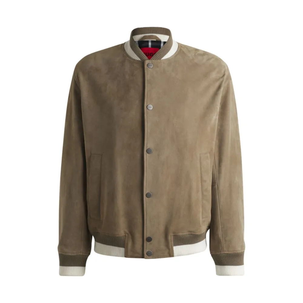 Ribbed-trim bomber jacket in suede