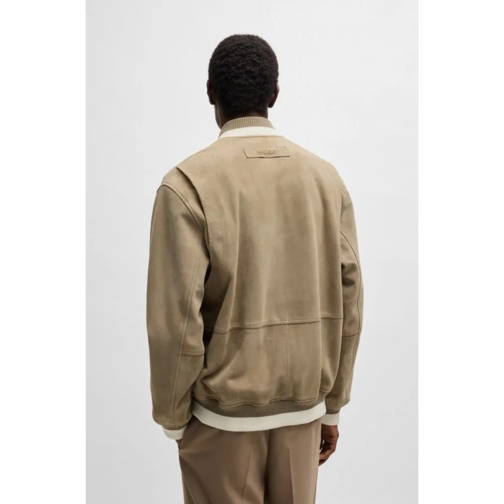 Ribbed-trim bomber jacket in suede