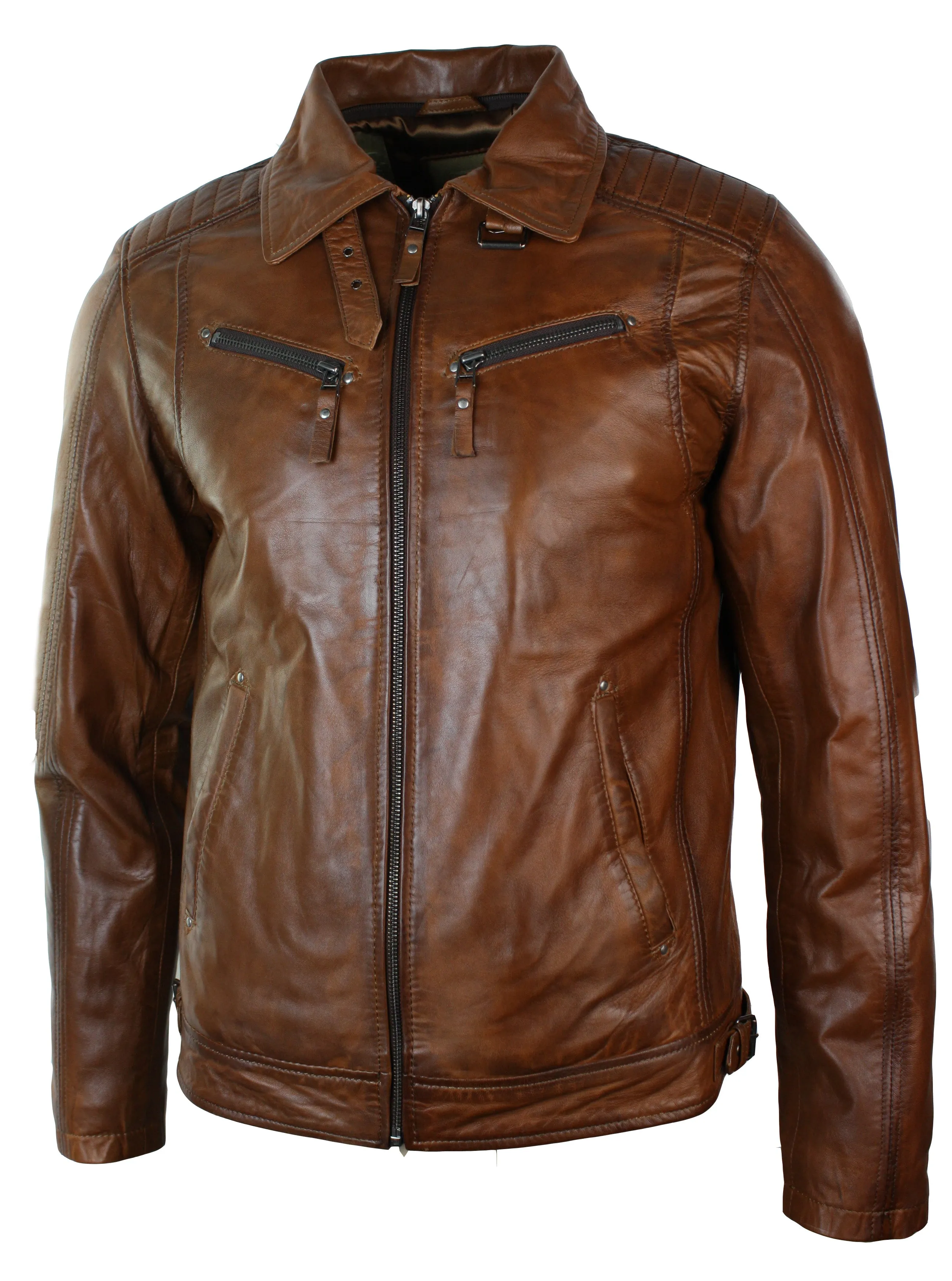 Rust Leather Jacket Zipped