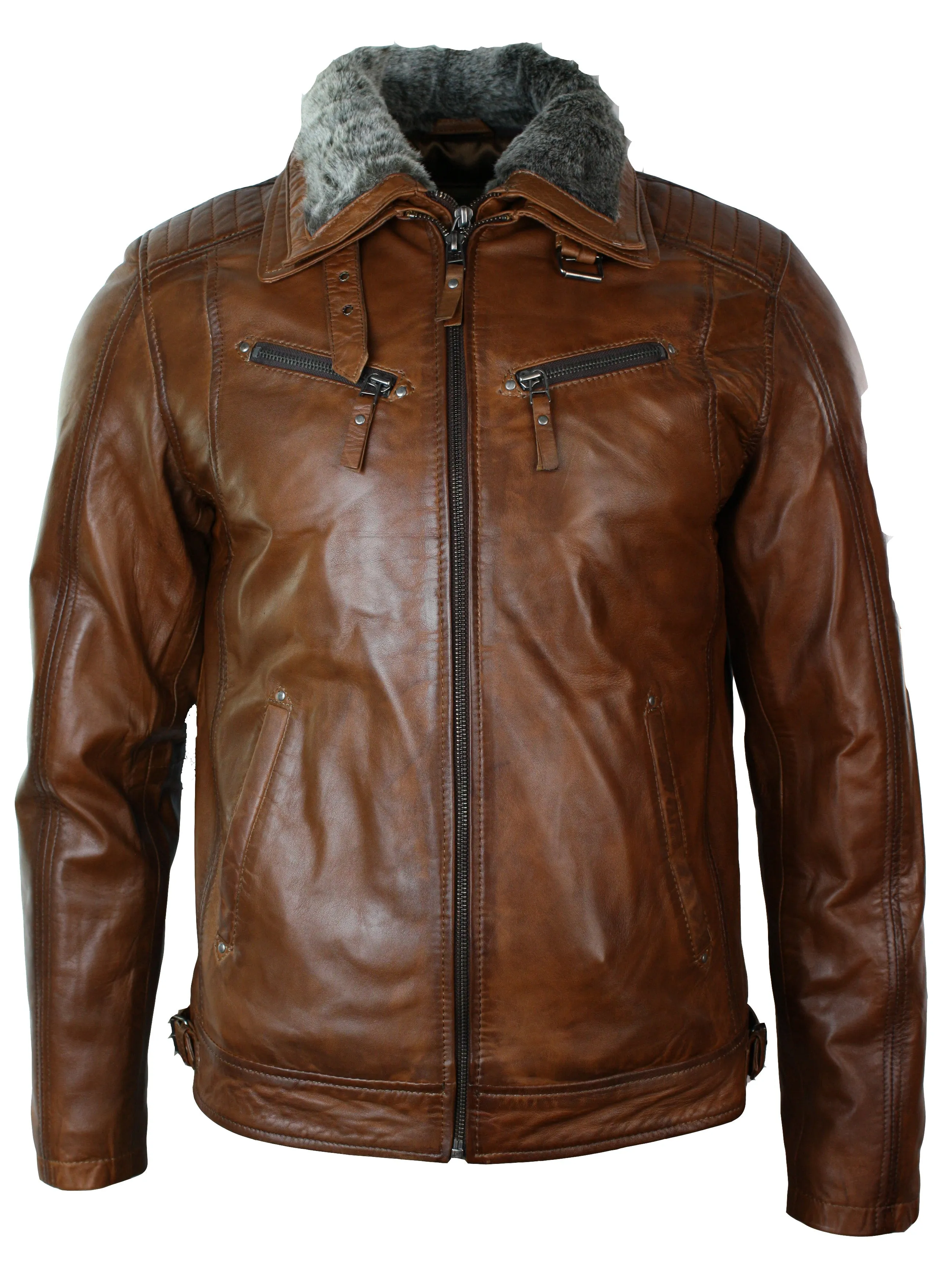 Rust Leather Jacket Zipped