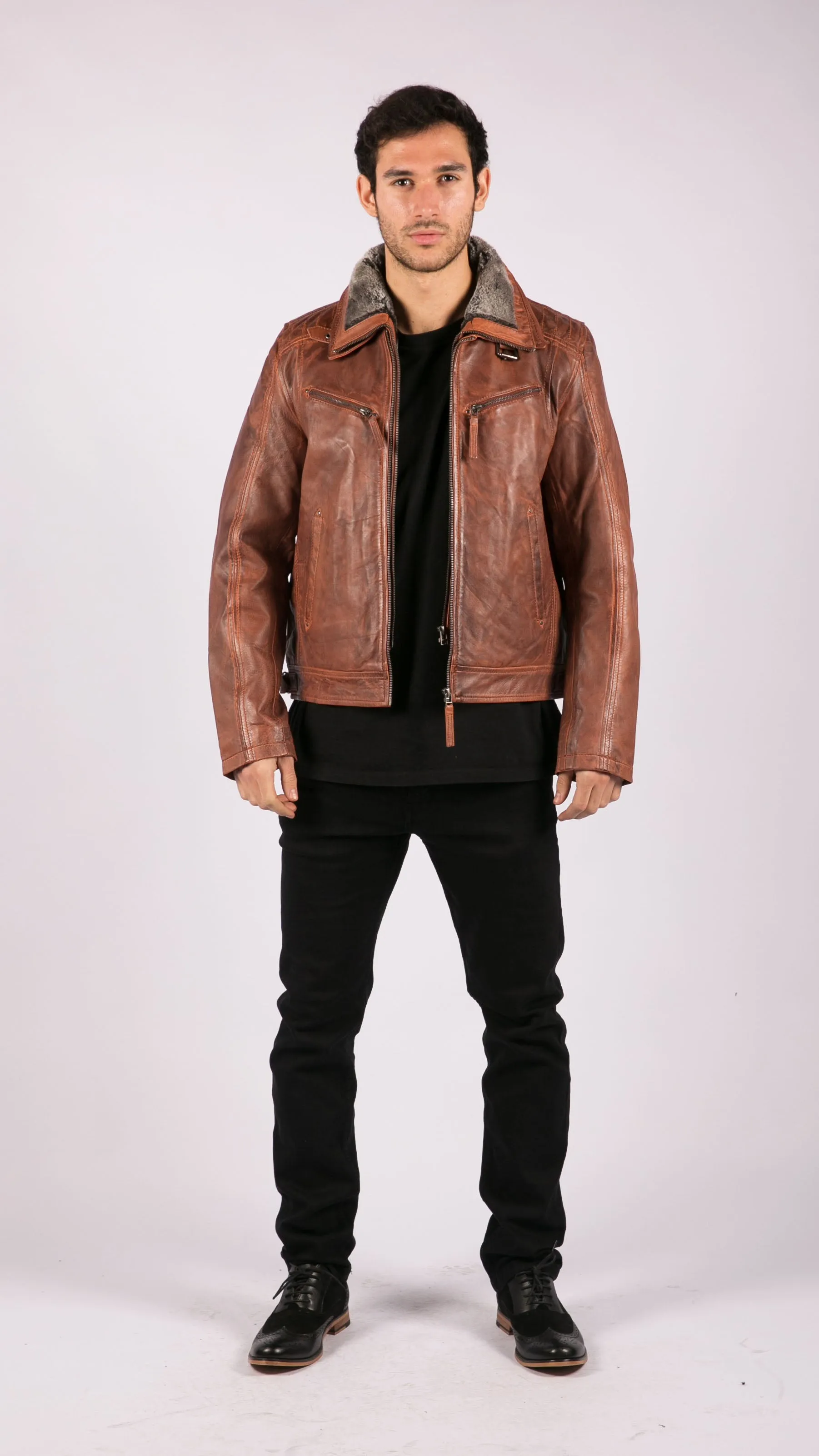 Rust Leather Jacket Zipped