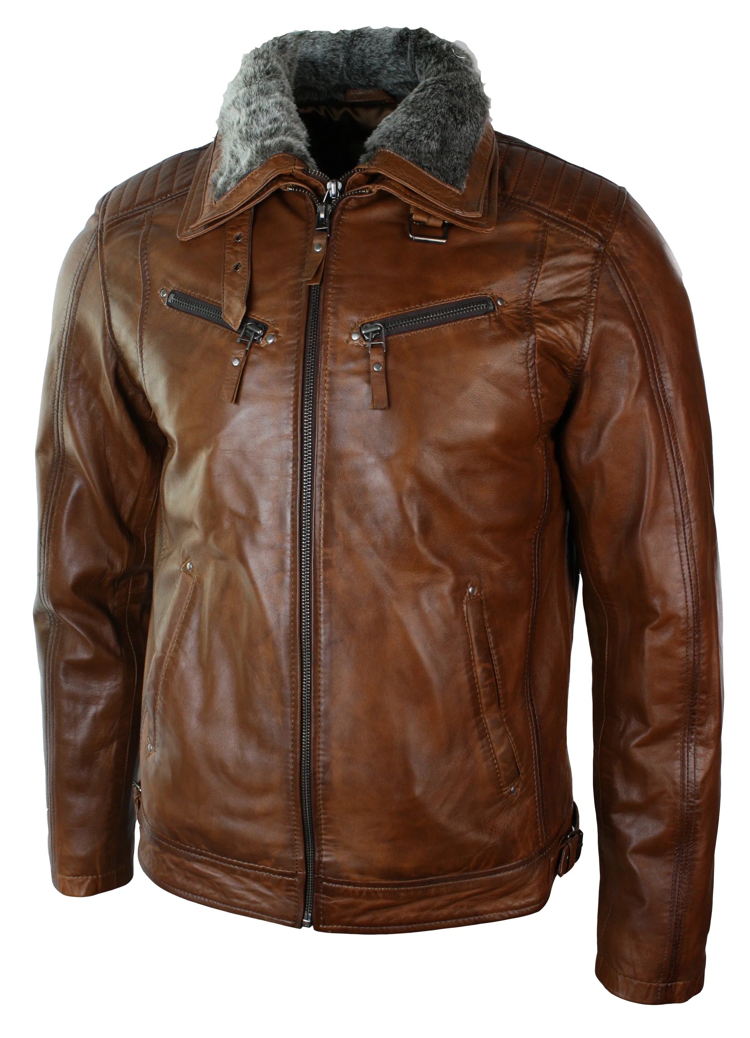 Rust Leather Jacket Zipped