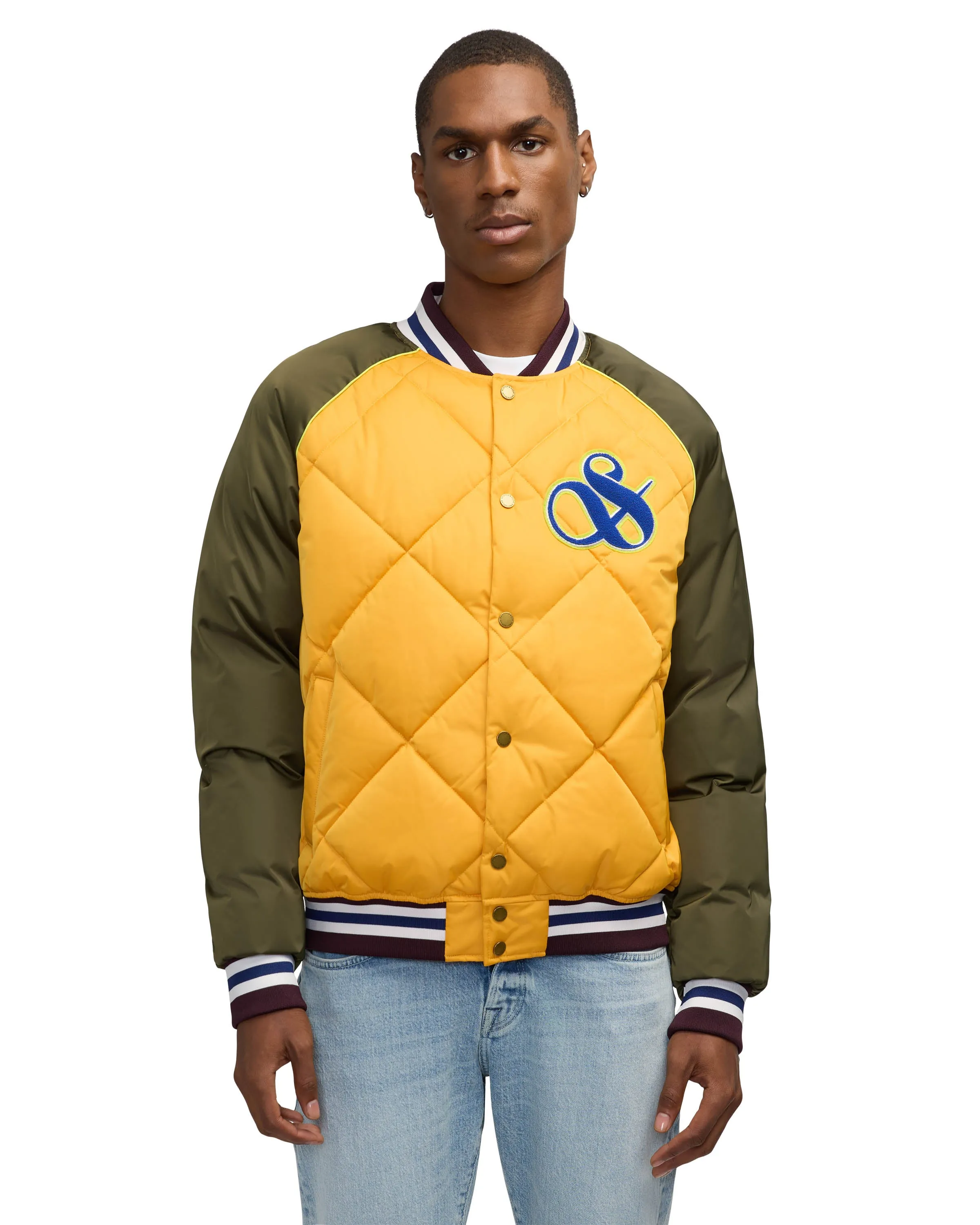 Scotch & Soda Men's Yrachie Quilted Varsity Bomber Jacket With Raglan Sleeves