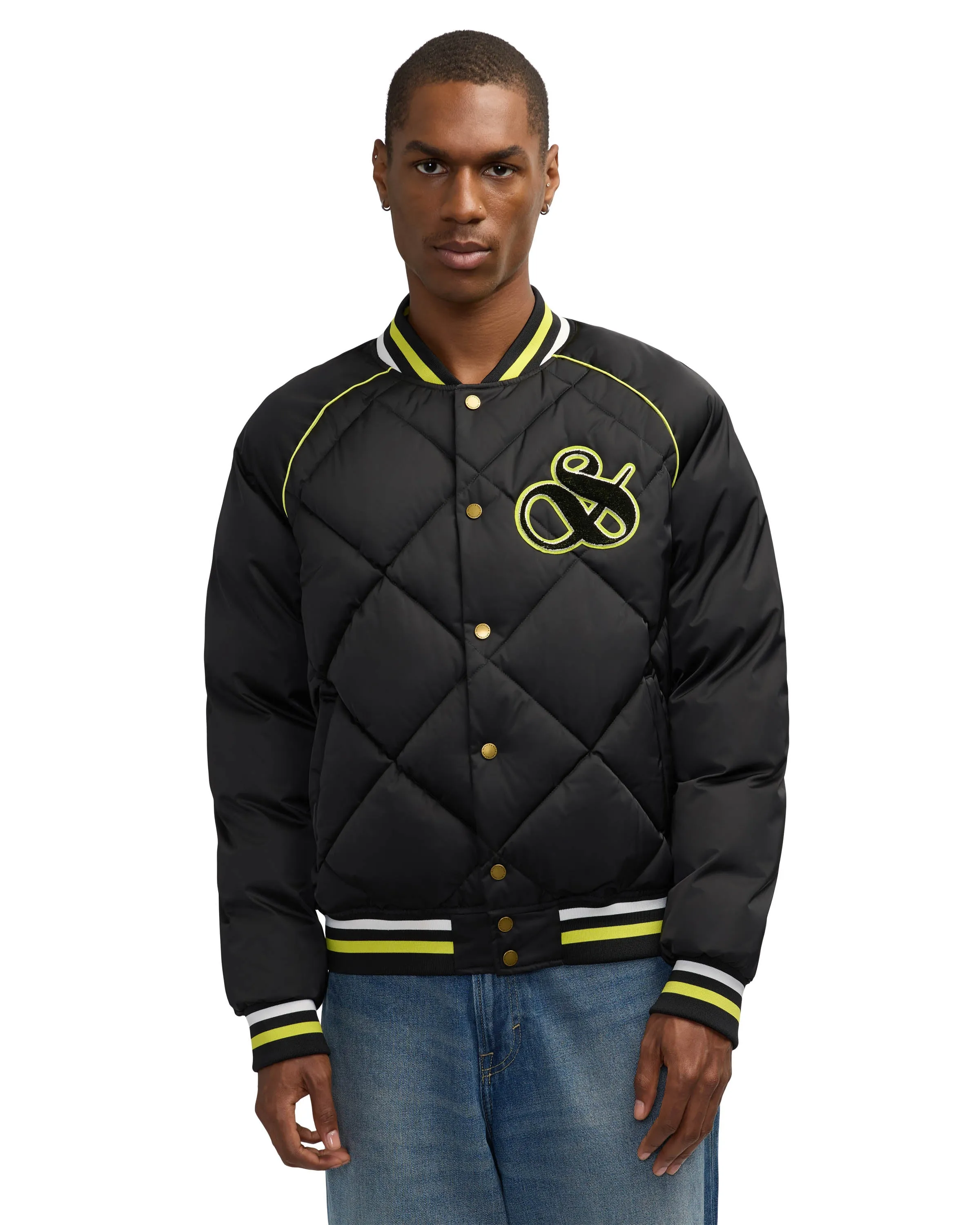 Scotch & Soda Men's Yrachie Quilted Varsity Bomber Jacket With Raglan Sleeves