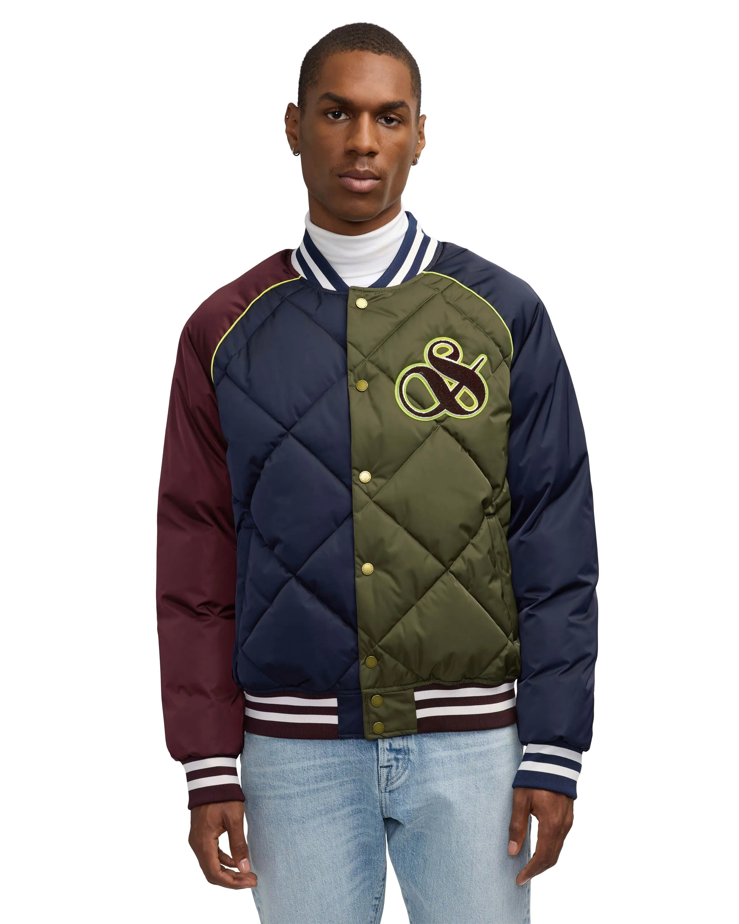 Scotch & Soda Men's Yrachie Quilted Varsity Bomber Jacket With Raglan Sleeves