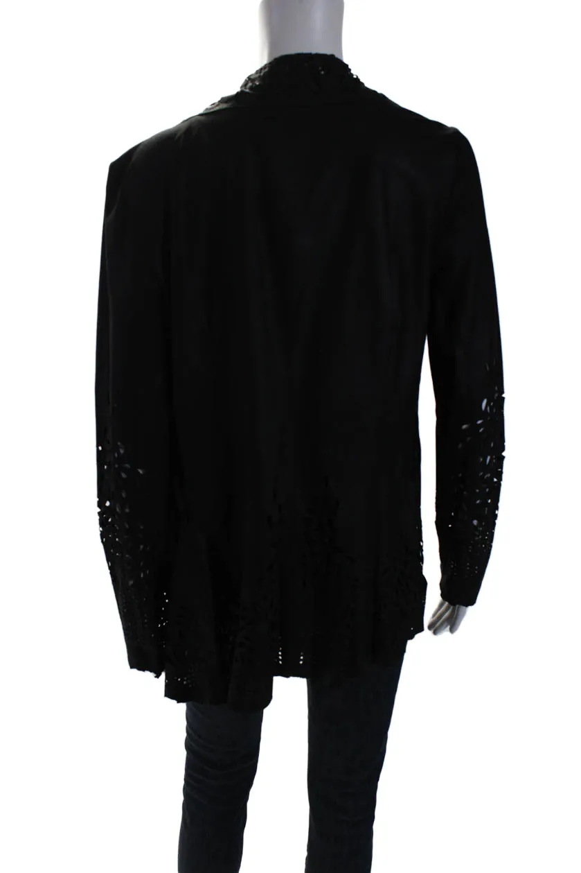 Sharis Place Womens Black Suede Leather Cut Out Long Sleeve Jacket