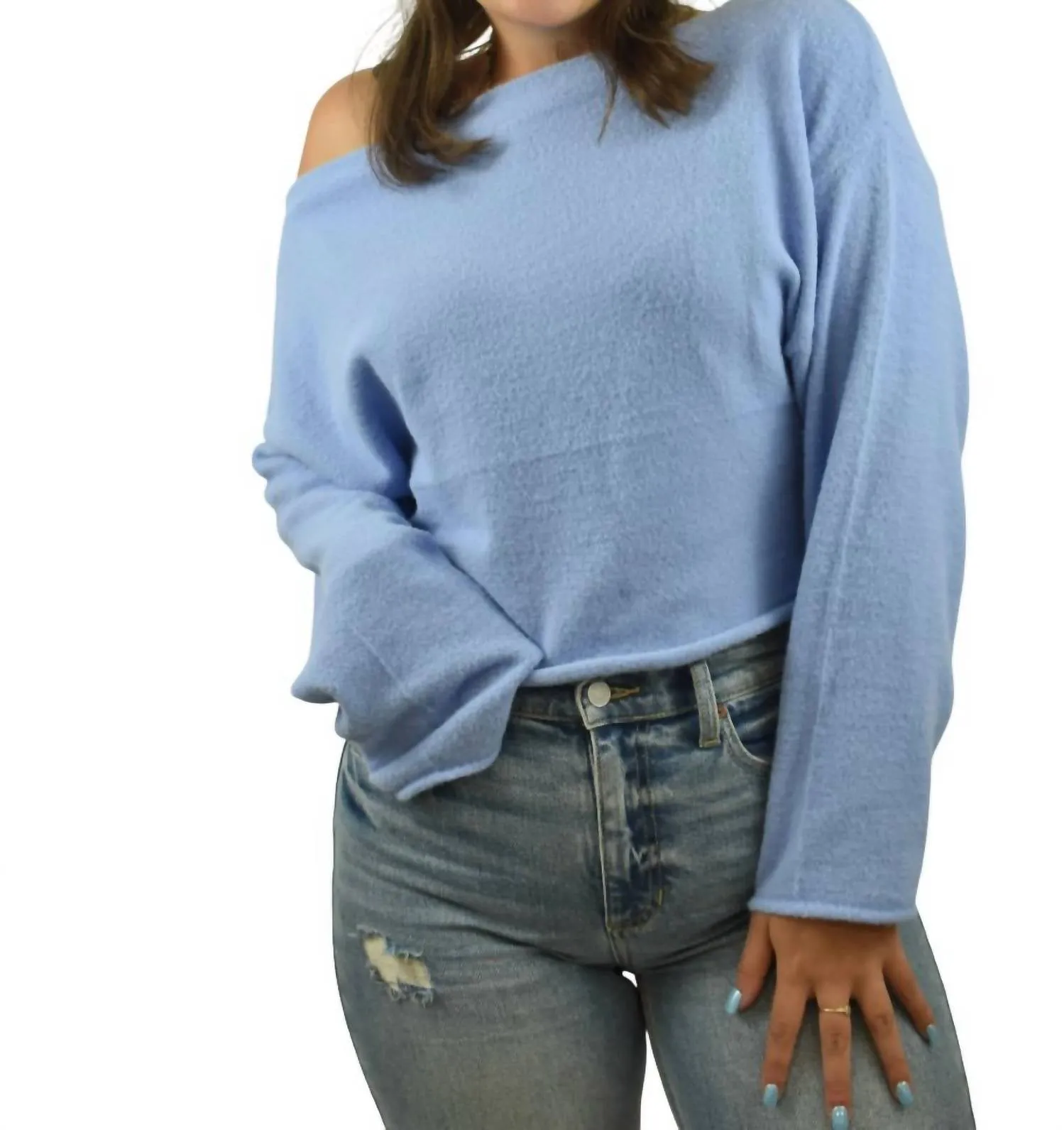 So Cozy Off The Shoulder Sweater In Blue