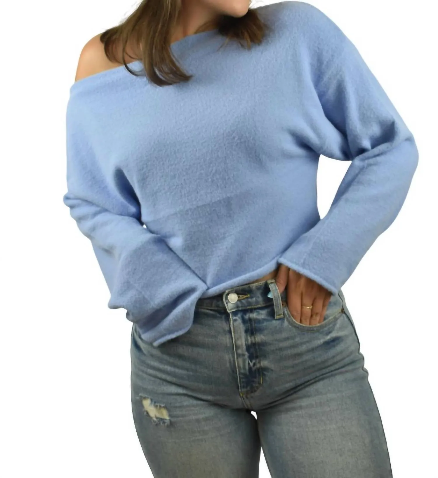 So Cozy Off The Shoulder Sweater In Blue