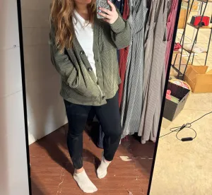 Solid Knit Cardigan In Olive