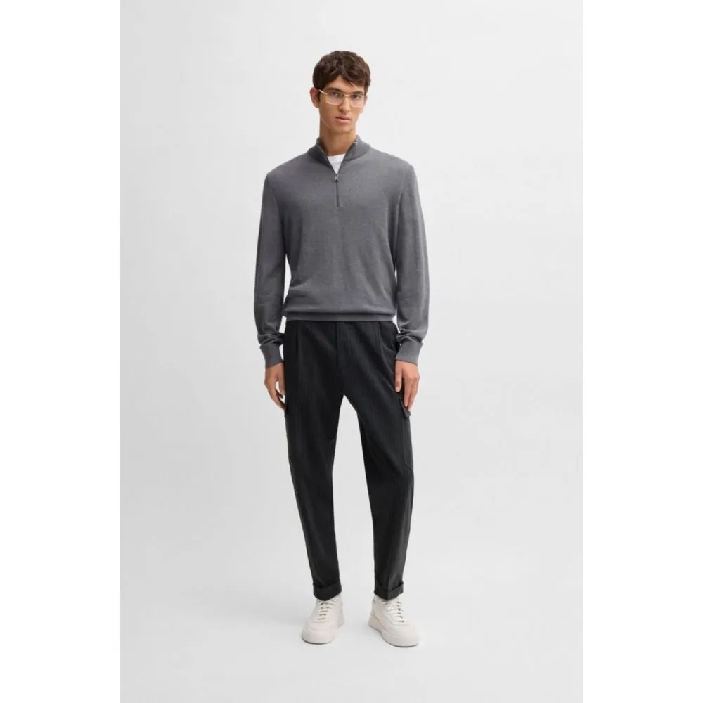 Tapered-fit trousers in striped brushed cotton