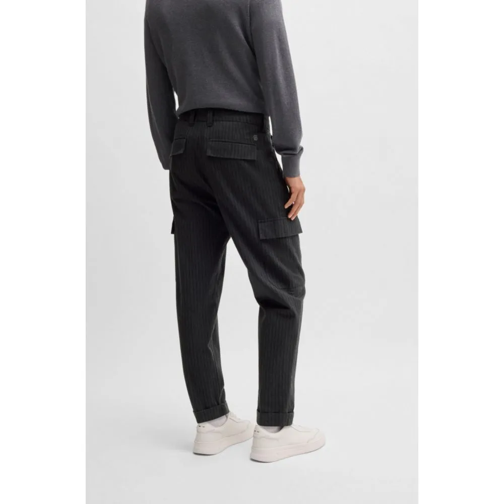 Tapered-fit trousers in striped brushed cotton