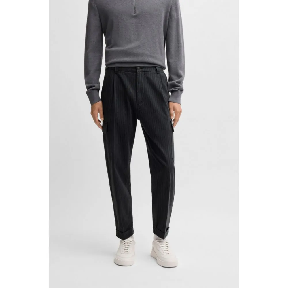 Tapered-fit trousers in striped brushed cotton