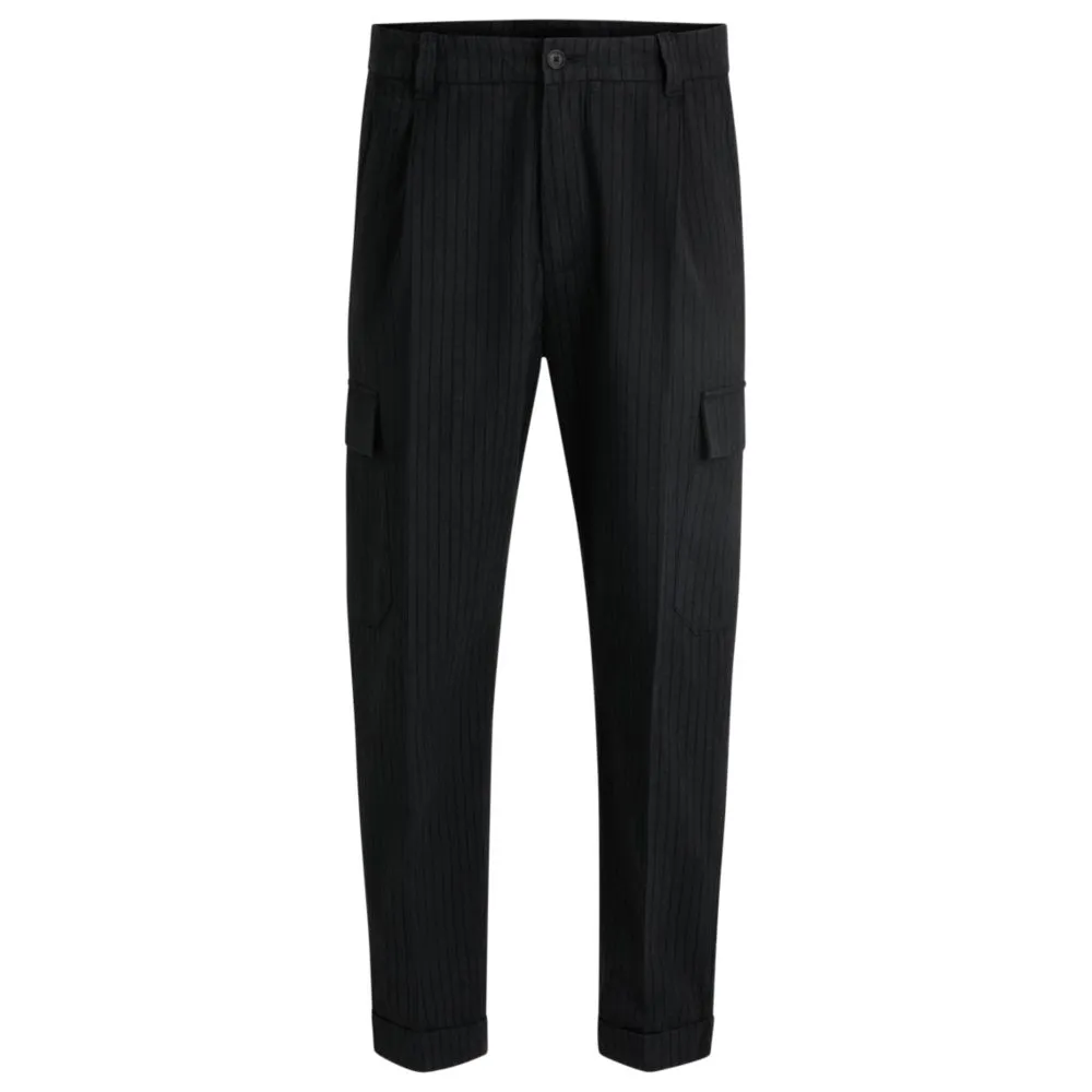 Tapered-fit trousers in striped brushed cotton