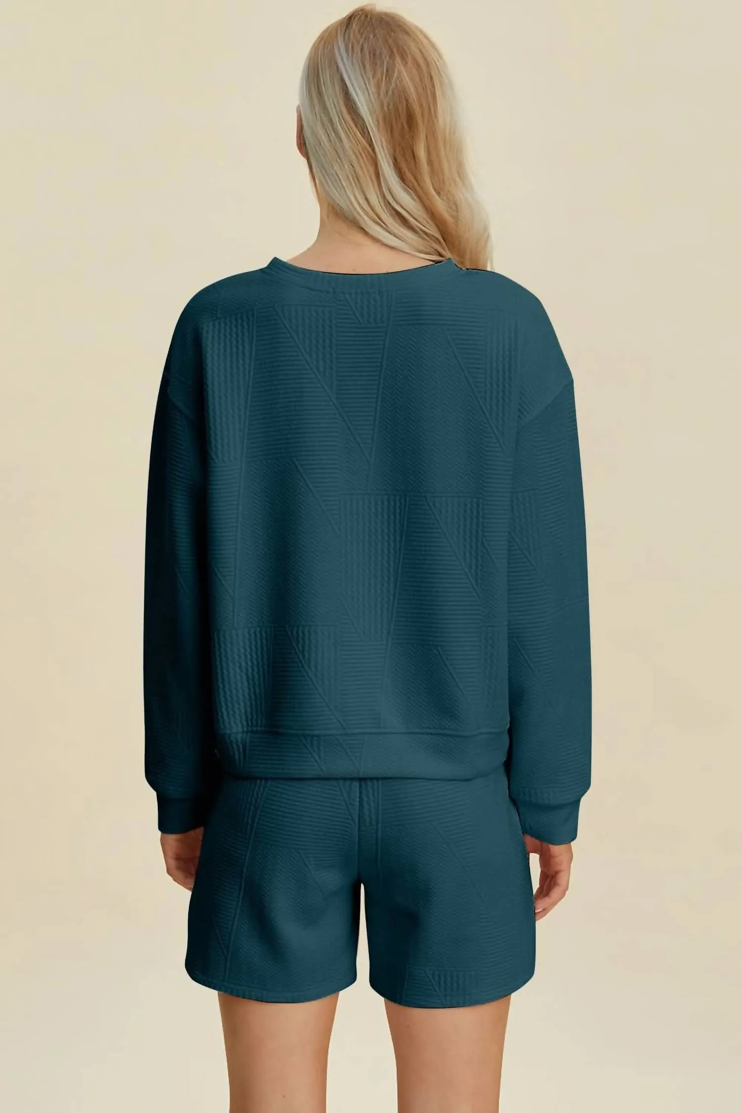 Textured Top And Shorts Set In Peacock  Blue
