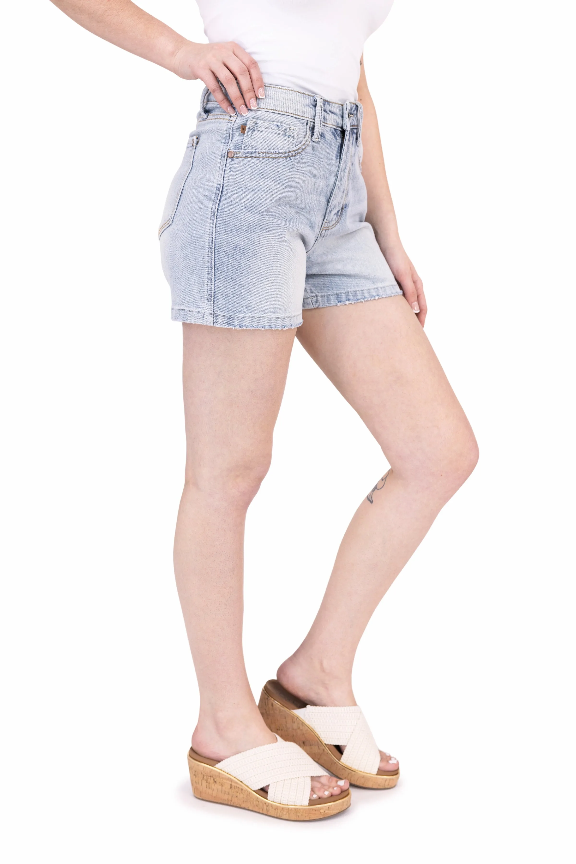 The Brantley from Judy Blue: High-Rise Rigid Magic Denim Shorts