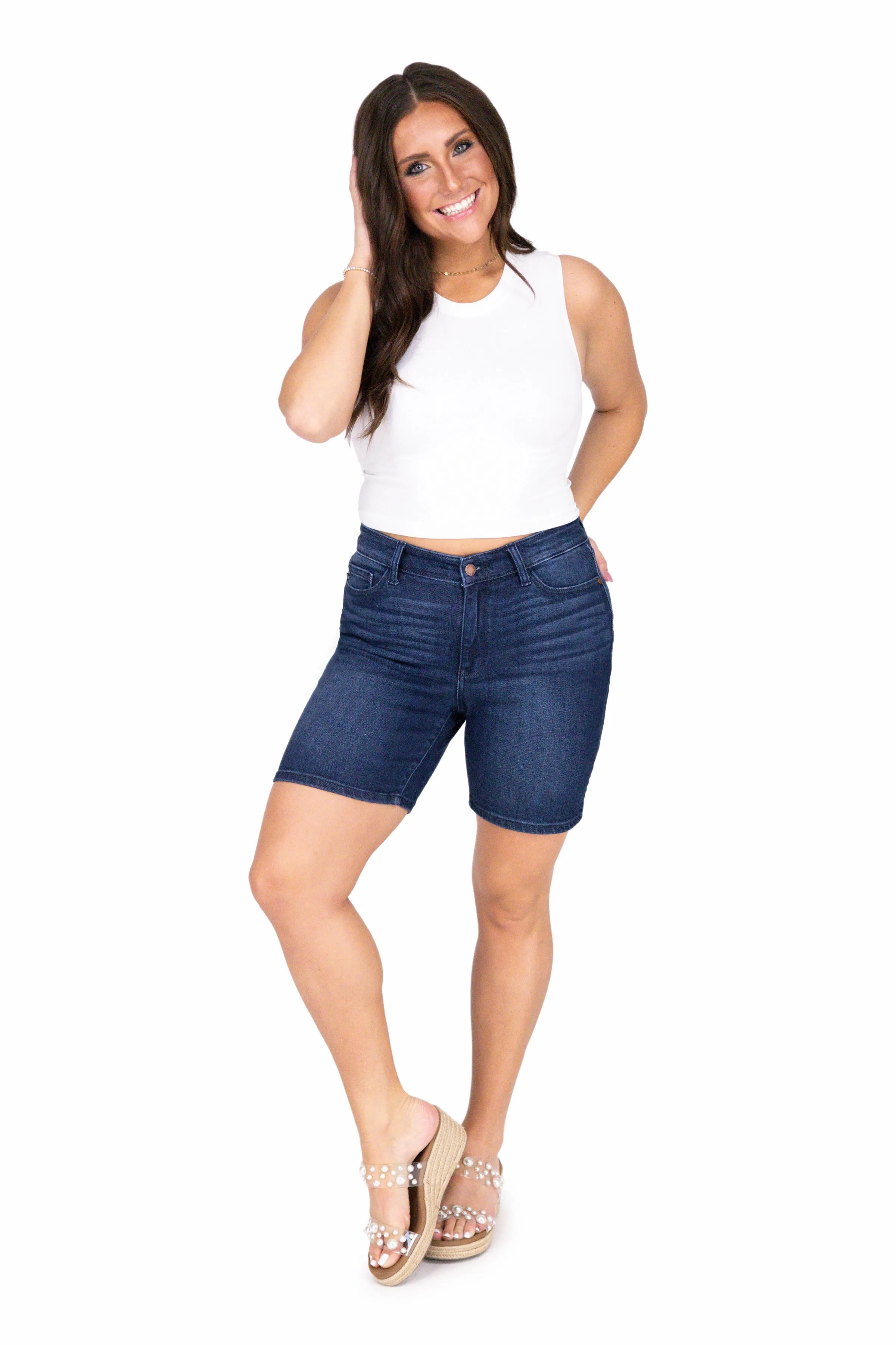 The Camila from Judy Blue: High-Rise V-Front Bermuda Shorts * Final Sale*