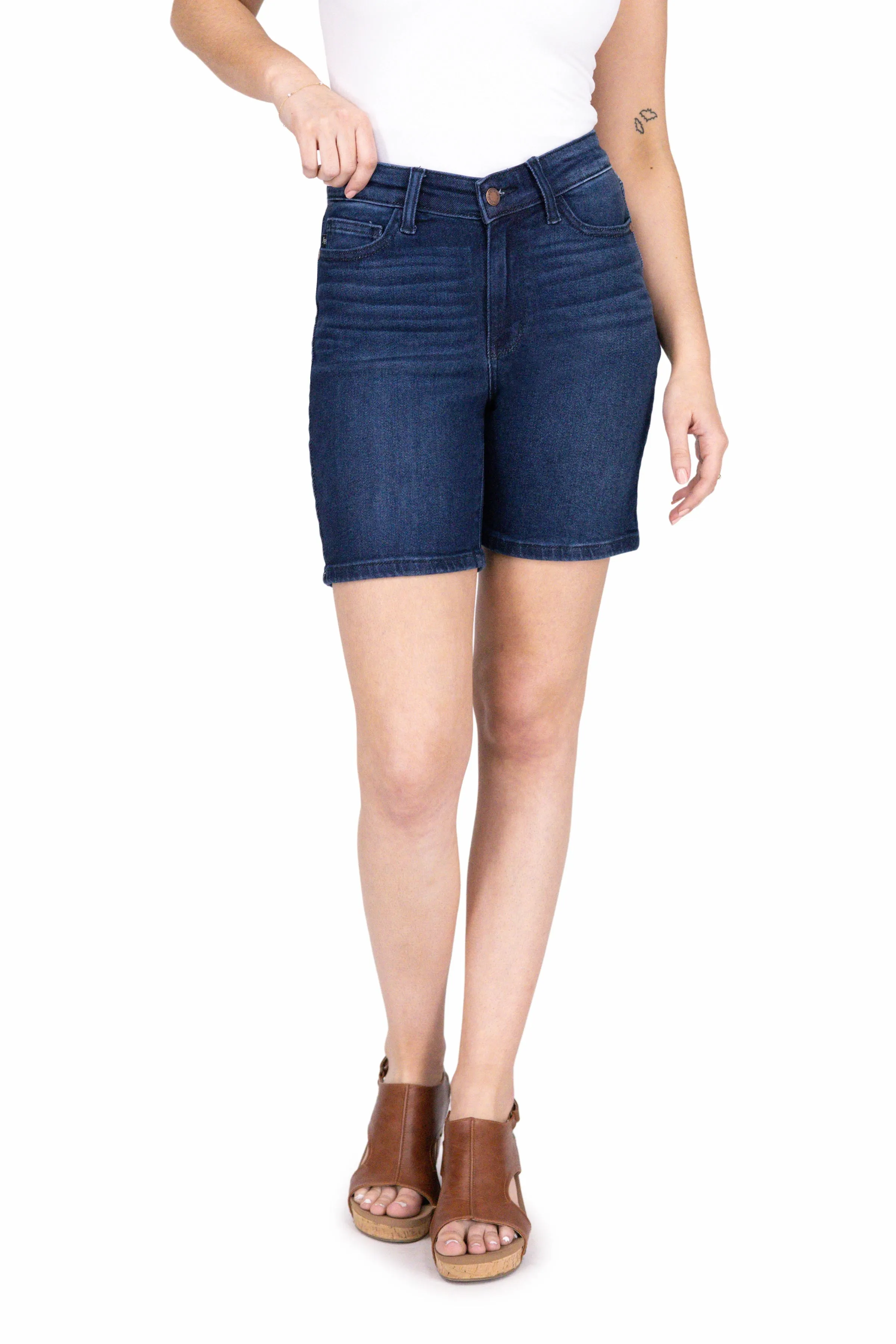 The Camila from Judy Blue: High-Rise V-Front Bermuda Shorts * Final Sale*