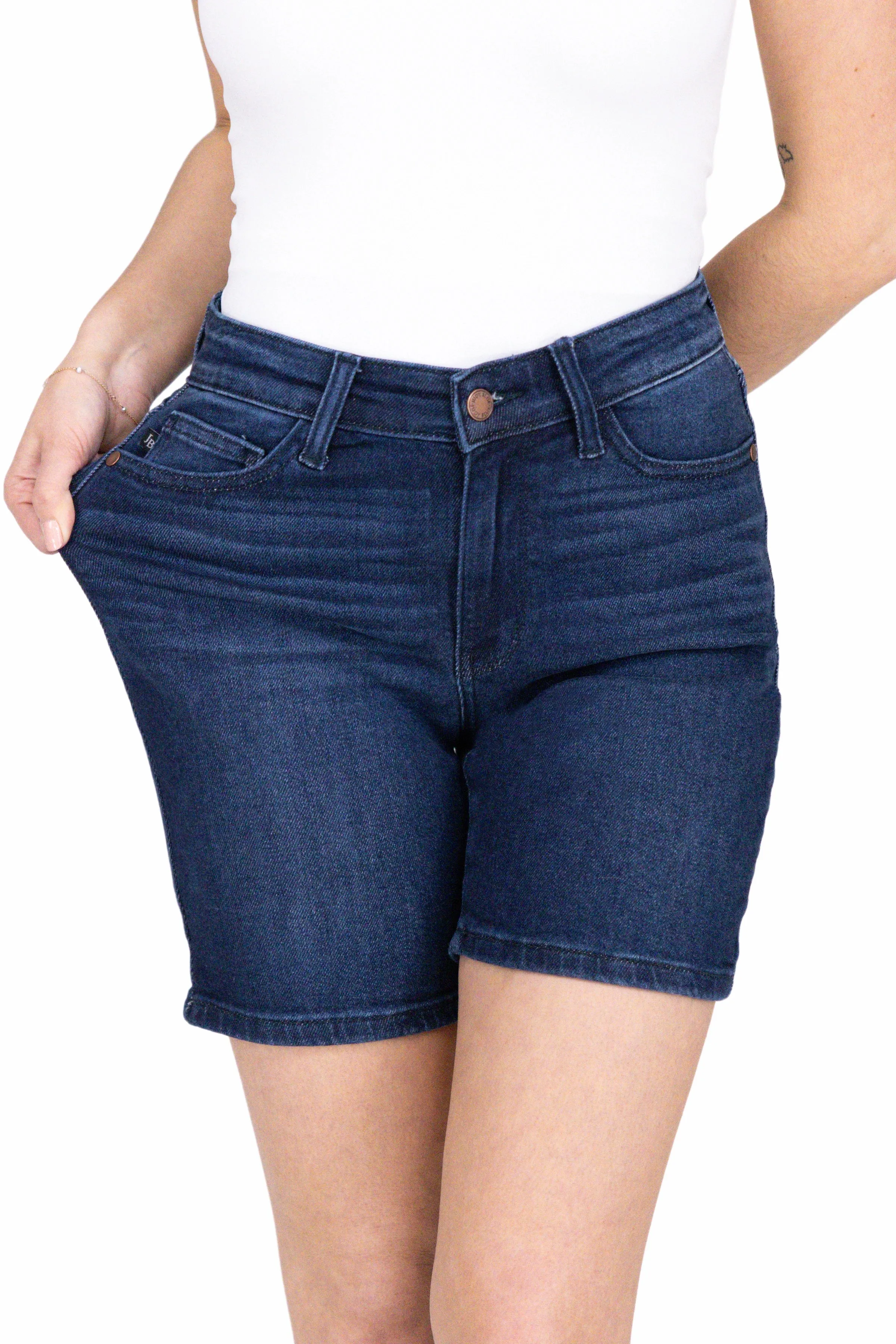 The Camila from Judy Blue: High-Rise V-Front Bermuda Shorts * Final Sale*