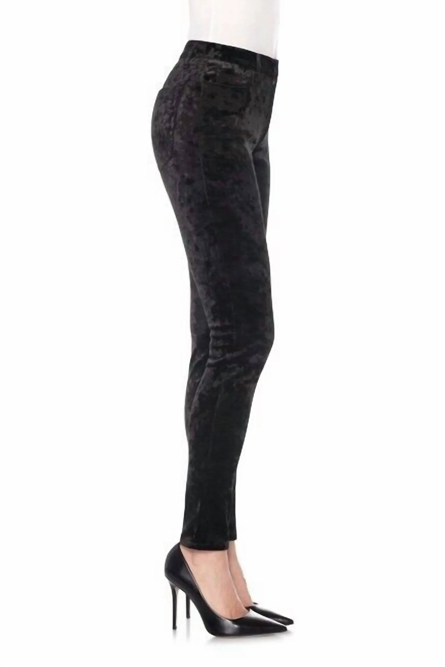 The Charlie Crushed Velvet High Rise Skinny Pants In Black