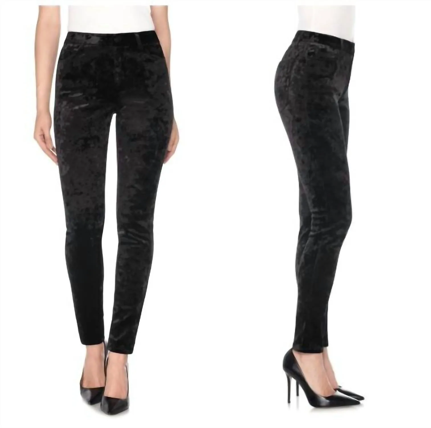 The Charlie Crushed Velvet High Rise Skinny Pants In Black