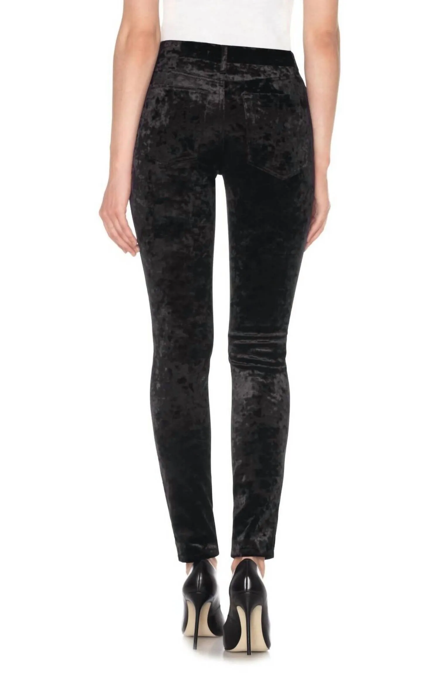 The Charlie Crushed Velvet High Rise Skinny Pants In Black