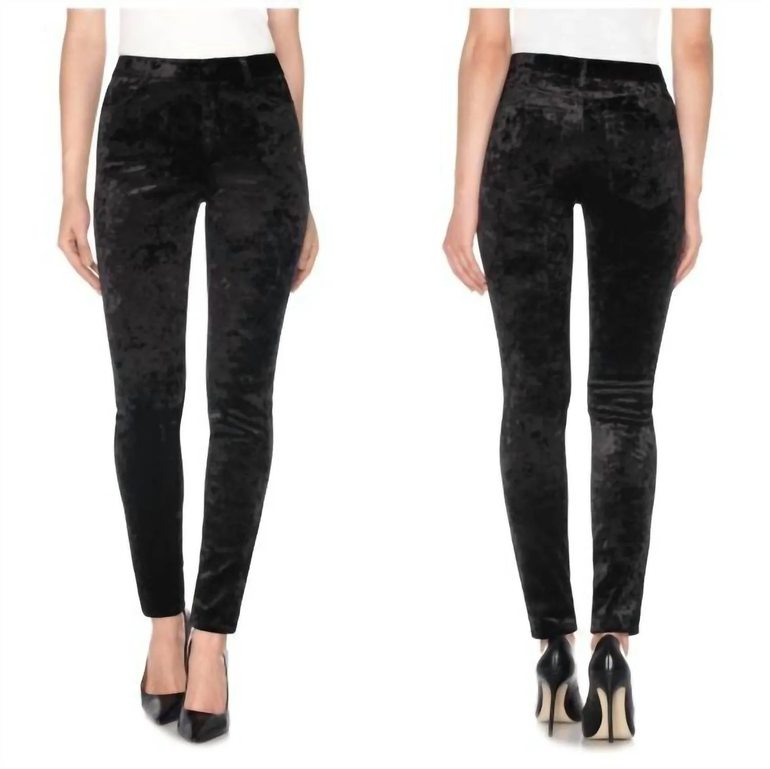 The Charlie Crushed Velvet High Rise Skinny Pants In Black