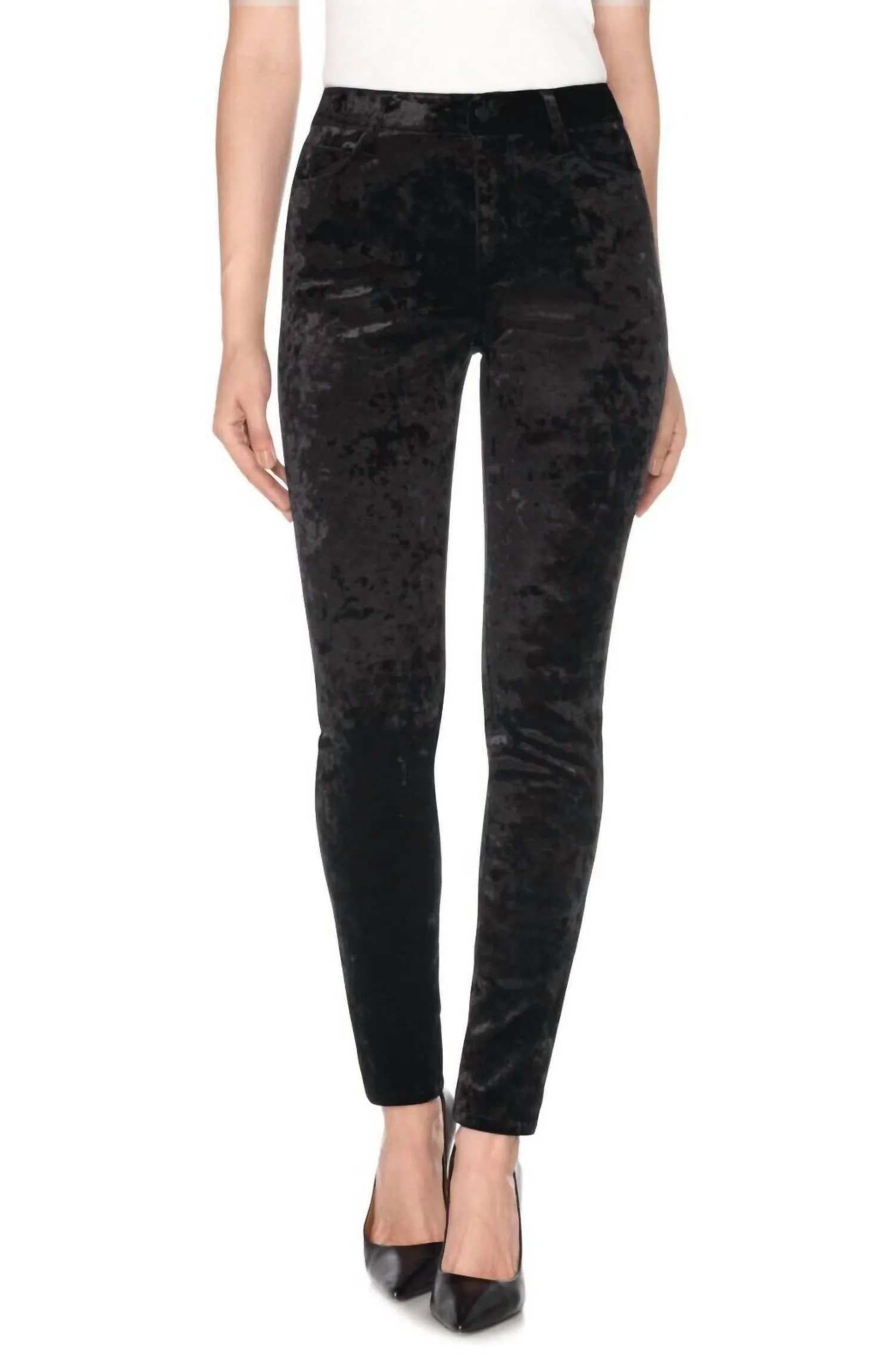 The Charlie Crushed Velvet High Rise Skinny Pants In Black