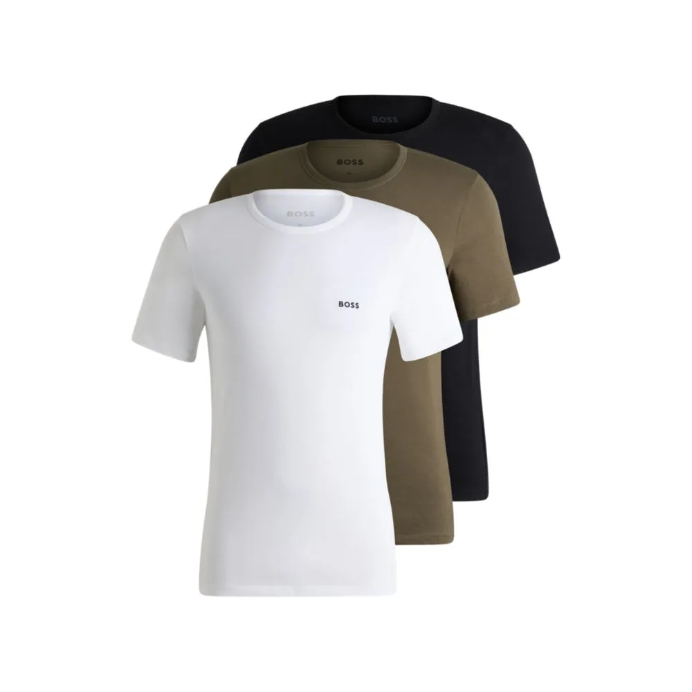 Three-pack of cotton underwear T-shirts with logo embroidery