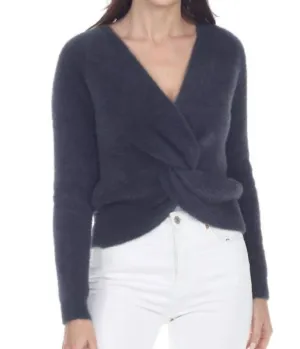 Twist Front Sweater In Deep Teal
