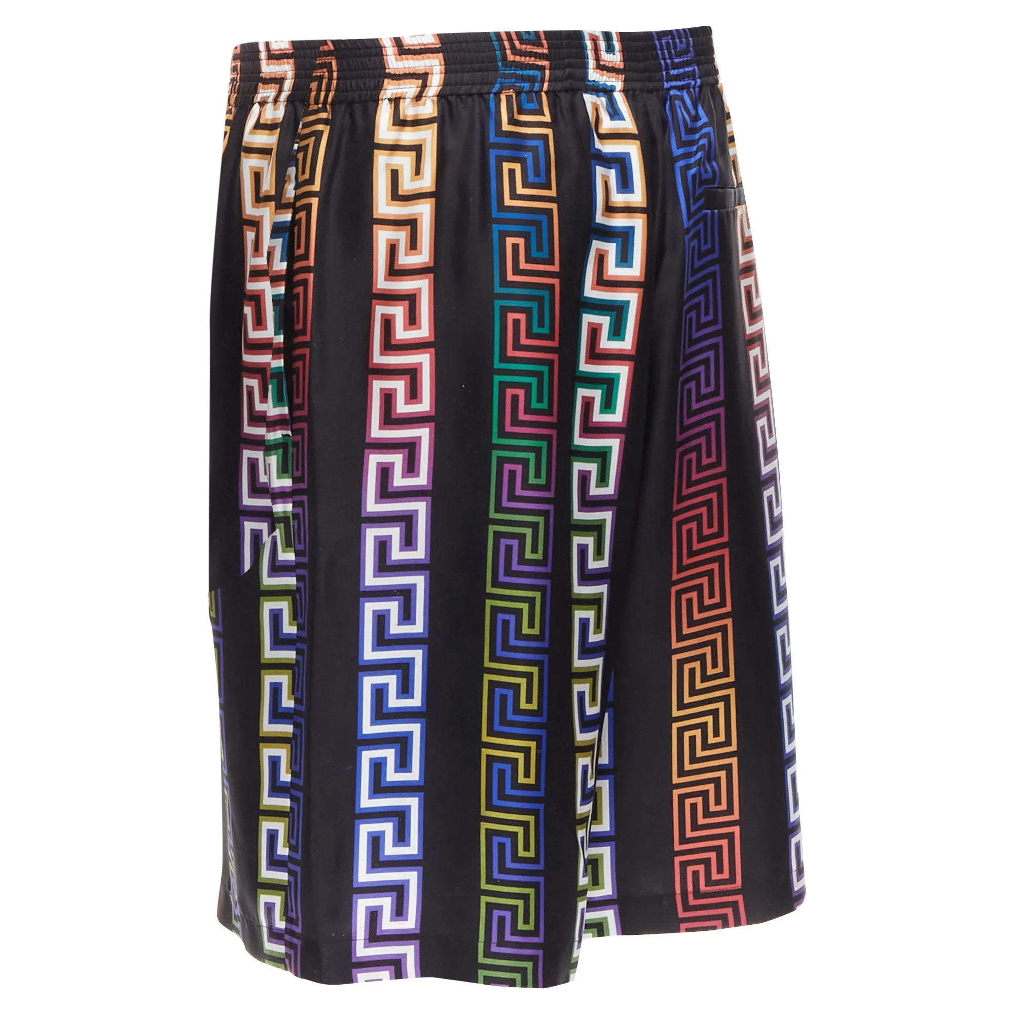 Versace Neon Greca silk twill shorts
