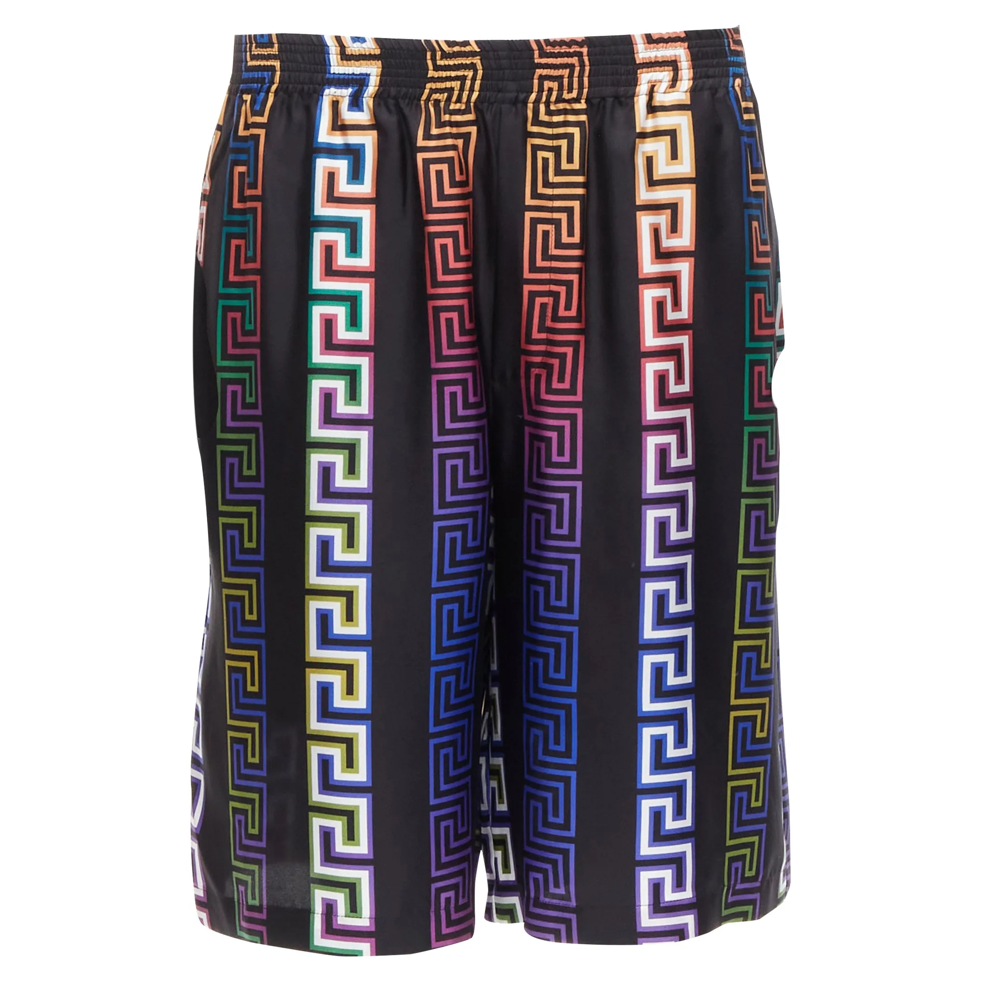 Versace Neon Greca silk twill shorts