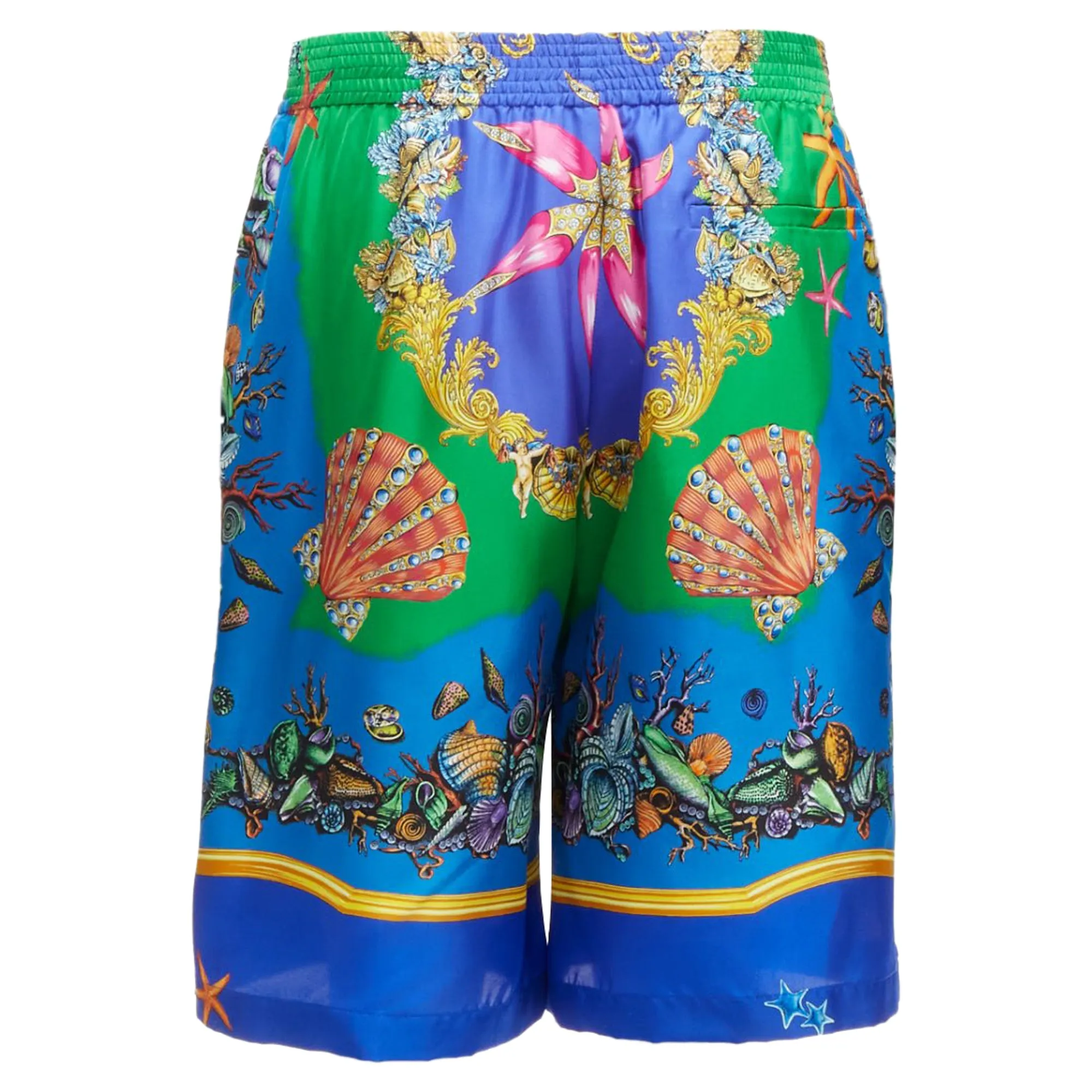 Versace Tresor De La Mer seashell print silk shorts