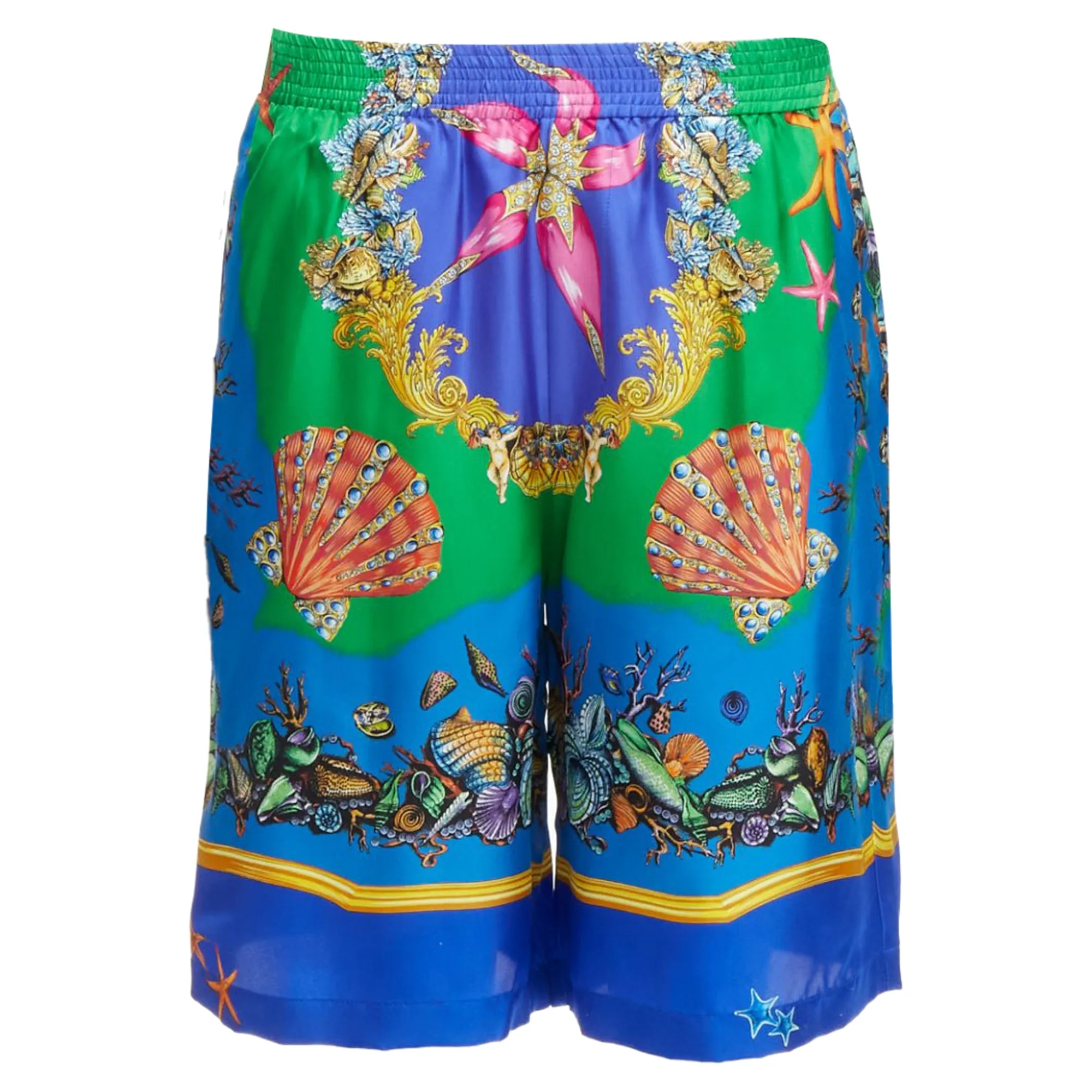 Versace Tresor De La Mer seashell print silk shorts