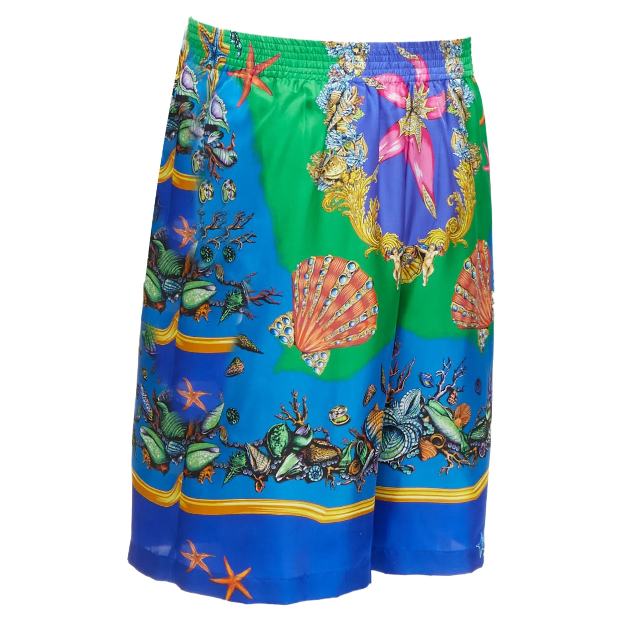 Versace Tresor De La Mer seashell print silk shorts