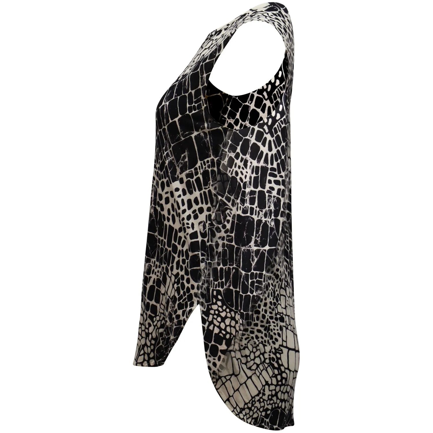 Vince Croc Print Sleeveless Top in Black and White Viscose