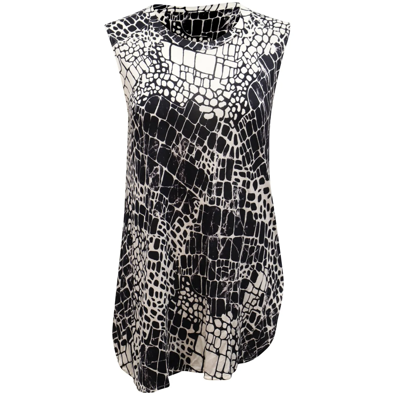 Vince Croc Print Sleeveless Top in Black and White Viscose