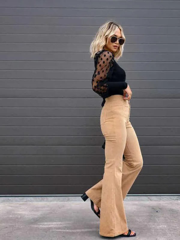Wide Leg Flared Corduroy Women's Pants